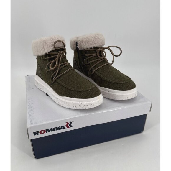 Romika Womens Fleece Olive Green Boots Size 7 7.5 38 Helsinki 01 - Picture 1 of 12